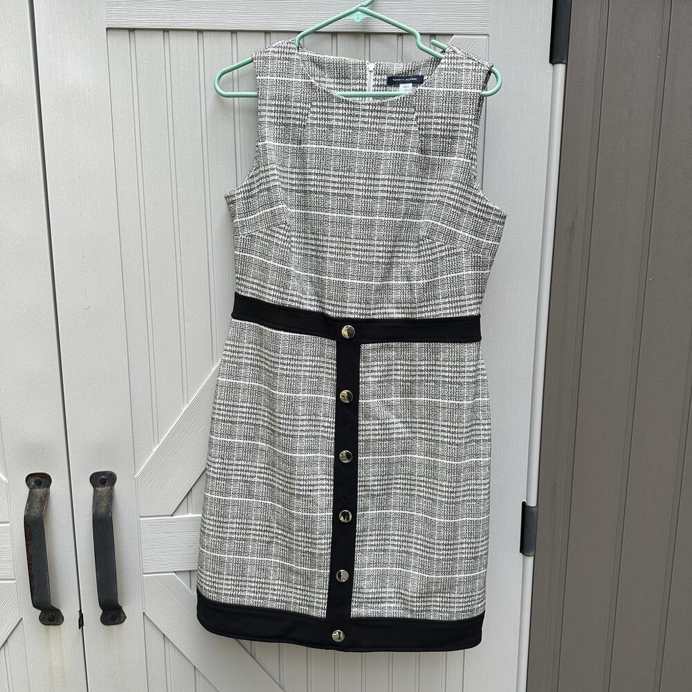 Tommy Hilfiger Dress Womens 10 Gray Plaid Sheath Career Office Glen Check - Picture 4 of 16